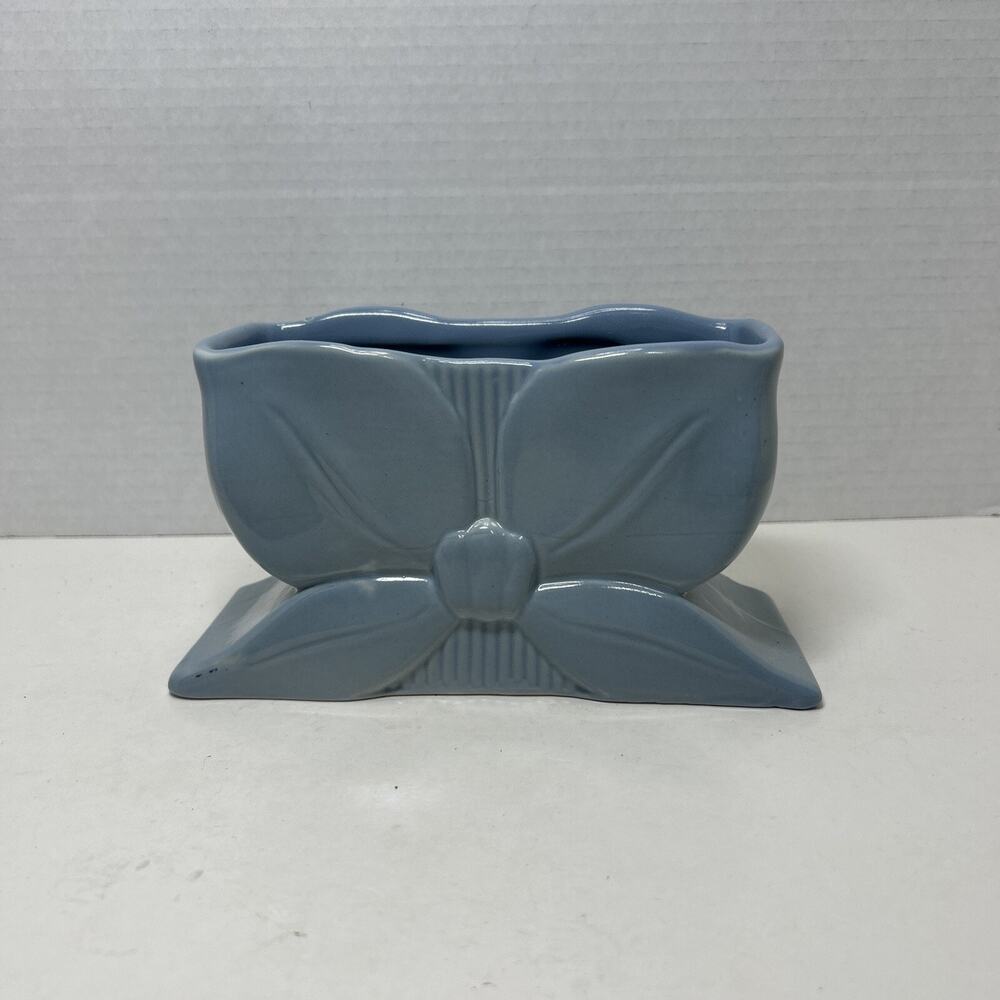 Vtg Abingdon Pottery Ribbon Bow Planter Vase Pastel Blue 462 Ceramic 4"×7"×3"